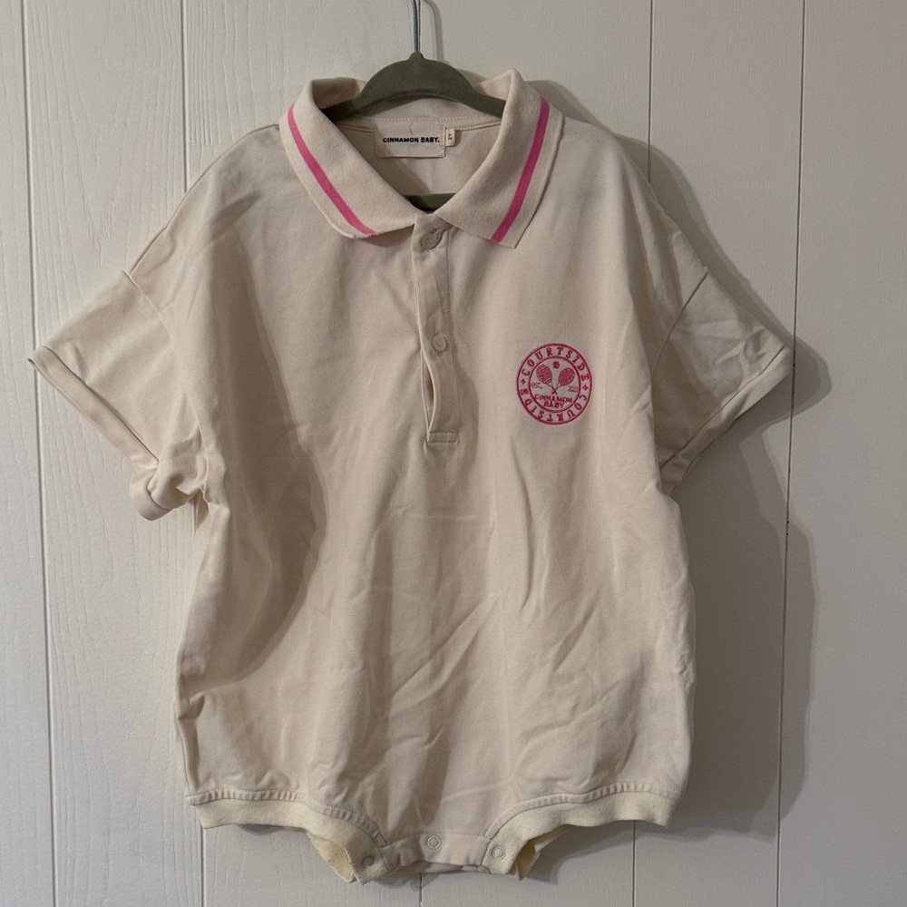 Kids Cream Polo Shirt with Pink Details